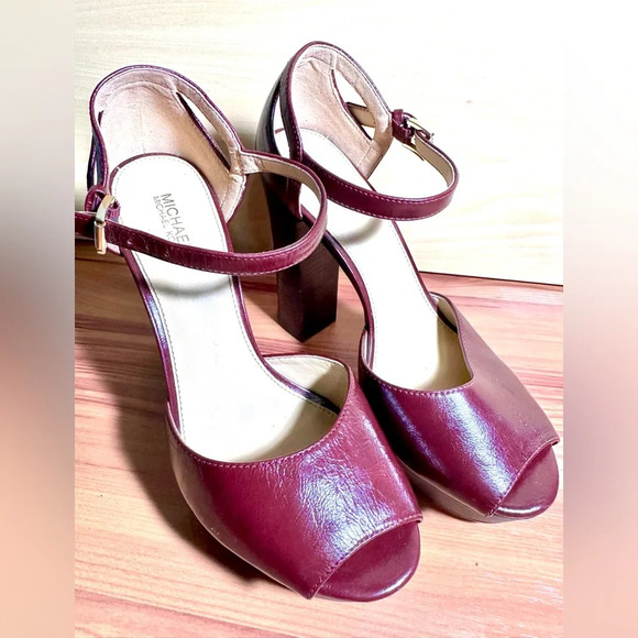 NEW MICHAEL KORS BLAKE Leather Plataform Sandals- Oxblood Size 7 - Picture 4 of 6